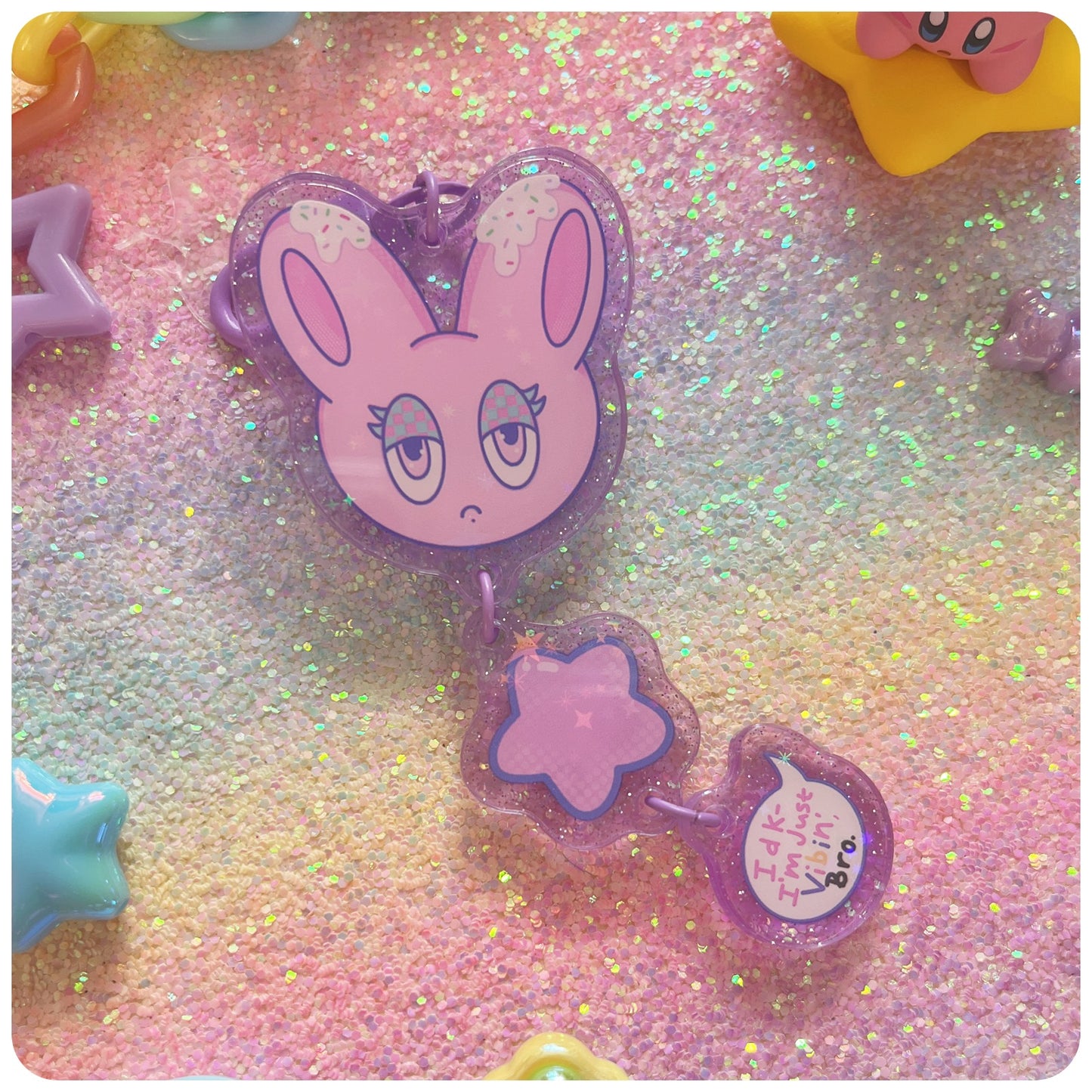 Sad Buns "Just Vibin Bro" Glitter Acrylic Keychain [SALE]