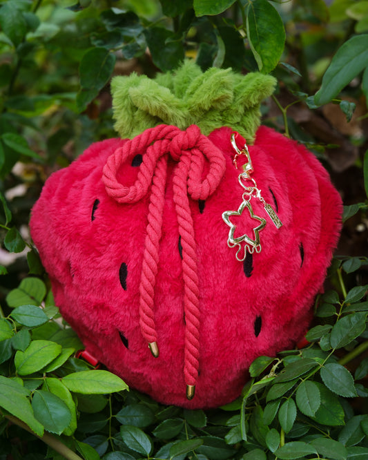 Luxe Velour Soft Strawberry Drawstring Bag [RED]