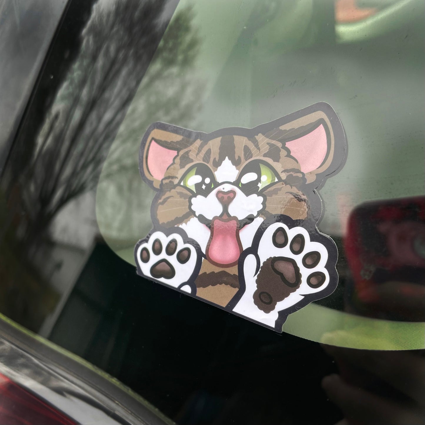 Manager Pancake (Tuxedo Tabby Cat)- Peeker Sticker (UV Resistant / Waterproof Vinyl)