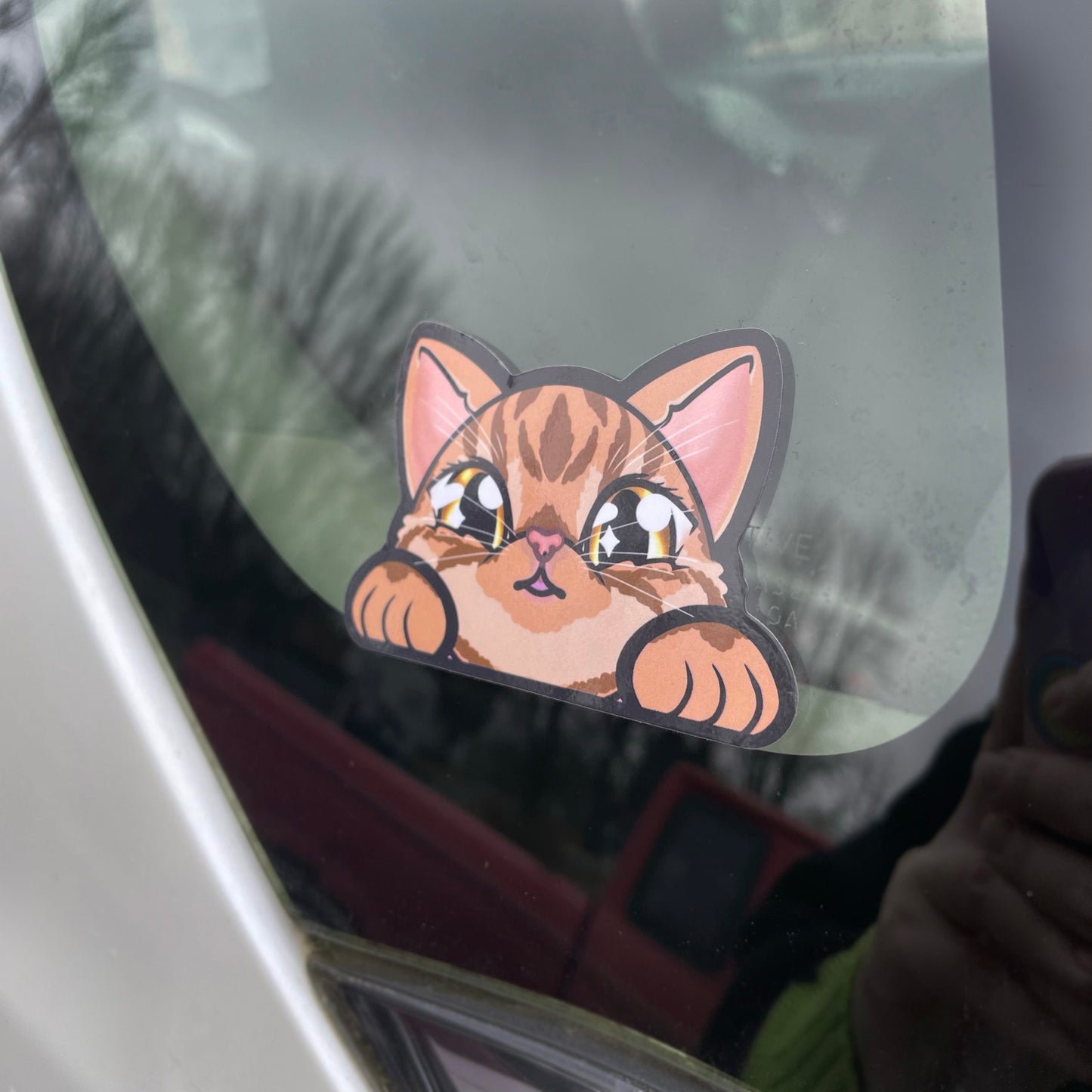 Secretary Nara (Orange Tabby Cat)- Peeker Sticker (UV Resistant / Waterproof Vinyl)